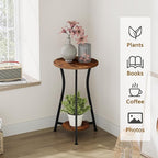 YINMIT Plant Stand Indoor, Plant Shelf Holder, Wood Corner Plant Stand, Metal Flower Stand for Indoor Plants, Small Round Side End Table for Living Room Balcony Garden (Retro, 2 Tier)