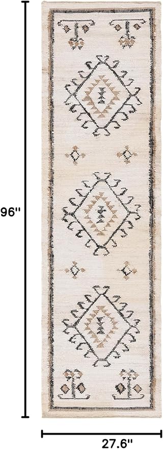 SAFAVIEH Kilim Collection Runner Rug - 2'3" x 8', Ivory & Black, Handmade Flat Weave Jute, Ideal for High Traffic Areas in Living Room, Bedroom (KLM762A)