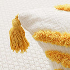 Boho Yellow Throw Pillow Cover 18x18 Inch with Tassels, Geometric Tufted Decorative Cream Chenille Fabric Accent Textured Cushion Case for Bed Couch, 1 PC Cover Only No Insert