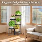 LASZOLA 5 Tiered Plant Stand Indoor Outdoor with Plastic Tray, Corner Folding Tall Flower Display Rack, Modern Plant Holder Shelf for Outdoor Patio Porch Garden Office Living Room, Black