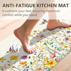 Flower Rugs for Kitchen Floor, ButterflyFloral Anti Fatigue Mats for Kitchen Floor Non Slip, 2PCS Rubber Kitchen Mat, Washable Cushioned Runner Carpet Rug for Sink Laundry 15.7"×27.5" +15.7"×47" 3.5mm