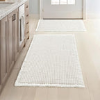 MIULEE Set of 2 Waffle Bathroom Rugs, Boho Bath Rugs Non Slip Washable, Super Absorbent Bath Mats, Ultra Soft Rubber Backed Shower Mats for Bathroom Floor, Tub, White, 17"x24"+18"x30"