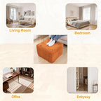 Fluffy Square Ottoman Pouf with All-in-One Foam Filling 20 x 14 Inches Furry Ottoman Foot Rest Foot Stool for Living Room or Bedroom (Orange)