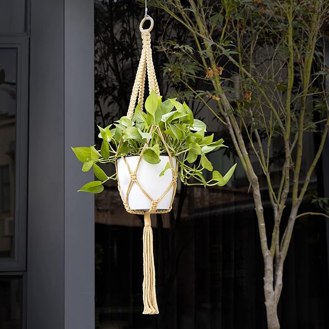 Navaris Macrame Plant Hangers (Set of 5) - Macrame Plant Hanger Set Cotton Pot Holder for Hanging Plants Indoor Outdoor - Pack with 5