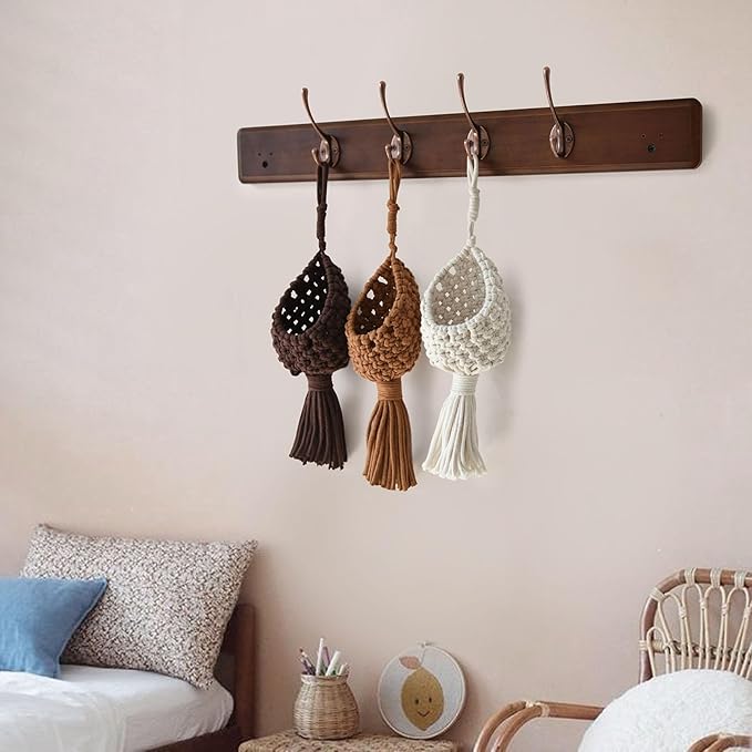 Macrame Basket Decor Set of 3 Boho Basket Decor for Home Macrame Wall Hanging Storage Baskets for Living Room, Bedroom, Entryway Handmade Boho Art, Rustic Home Decor ﻿