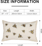 Honeycomb Throw Pillow Cover 12x 20, Gold Embroidered Bumble Lumbar Linen Pillow Cushion Case, Bee Farmhouse Home Decor for Outdoor Couch Bedroom Car