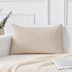 Kevin Textile 16x24 Inch Pillow Cover 1 Pack Boho Decorative Soft Striped Corduroy Lumbar Farmhouse Solid Color Accent Rectangle Cushion Case for Living Room Couch Sofa Bed, Cream White