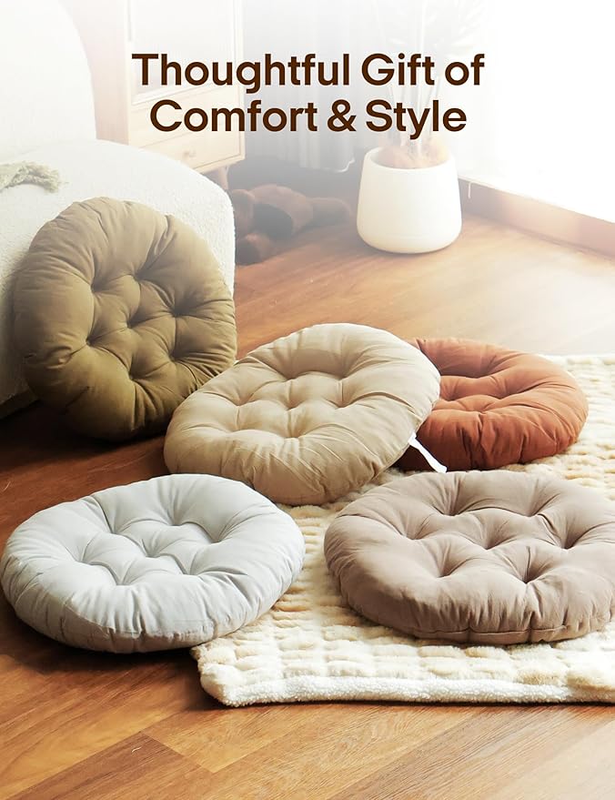 ZonLi Floor Pillows Round Large Seating for Adults,Tufted Accents Floor Cushions for Living Room Tatami, Grey, 22x22 Inch