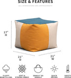 Big Joe Square Ottoman Weatherproof Bean Bag Footrest, Sunset Block Intertwist, Weather Resistant UV-Protected Fabric, 2 feet
