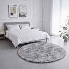 Amdrebio Tie-Dyed Light Grey Round Area Rug 4Ft for Bedroom Living Room, Soft Fluffy Circle Circular Rugs for Kids Room, Home Office Decor, Modern Floor Shag Fuzzy Farmhouse Gray Carpet for Teen Boys