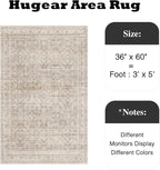 HUGEAR 3x5 Entryway Area Rug Vintage Beige Small Rug Machine Washable Door Mat Retro Floral Low Pile Carpet Vacuumable Distressed Throw Rug Entrance Kitchen Bedroom Bathroom Non Slip Lightweight