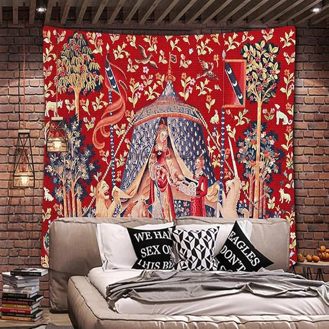 FEASRT European Royal Tapestry Unicorn with Lion, Large 40x30 Inches Soft Flannelette, for Bedroom, Living Room, Dorm