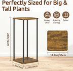 2 Tier Plant Stand Indoor, Oppro 28In Tall Corner Vertical Wood Metal Shelf, Square Modern Black Large Planter Table Heavy Duty Flower Pot Holder Rack for Narrow House Living Room Floor Orchid, Rustic