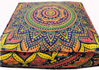 New Blue Ombre Mandala Barmeri Large Floor Pillow Cover Cushion Meditation Seating Ottoman Throw Cover Hippie Decorative Zipped Bohemian Pouf Ottoman Pom Pom Cases 24" Square