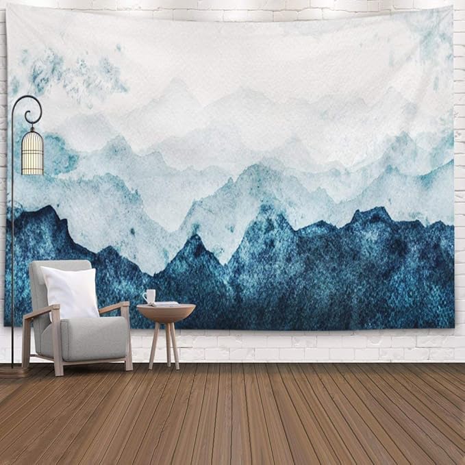 EMMTEEY Tapestries,Tapestries Décor Living Room Bedroom for Home Inhouse by Printed 60X50 Inches Blue Mountains Silhouette Fading in Distance Perspective Watercolor Painting On Paper