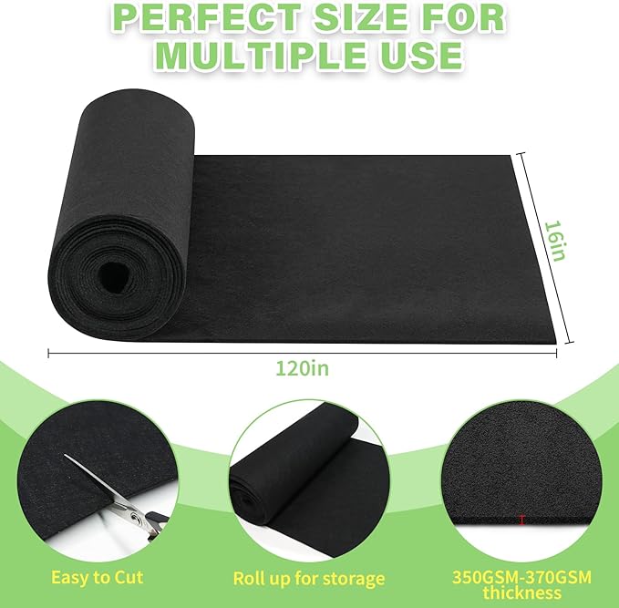 Riare 16x120 Inch Black Felt Planter Liner Roll- 2 Rolls Non-Woven Fabric Planter Liner for Outdoor Plants, Coco Liner Roll Alternative Basket Planter Liner for Planters Hanging Basket Window Box