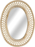 Oval Rattan Wall Mirror – 24x32 Inch Boho Elegance with Woven Frame, Decorative Mirror for Bathroom Vanity Entryway Living Room