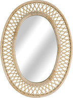Oval Rattan Wall Mirror – 24x32 Inch Boho Elegance with Woven Frame, Decorative Mirror for Bathroom Vanity Entryway Living Room