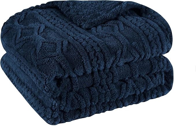 Superior Fleece Boho Jacquard Blanket, Decorative Blankets for Bedroom, Sofa, Fuzzy, Plush, Fluffy, Soft, Cute Room Decor, Beautiful Cover, Comfort Essentials, Arctic Collection, Throw XL, Navy Blue