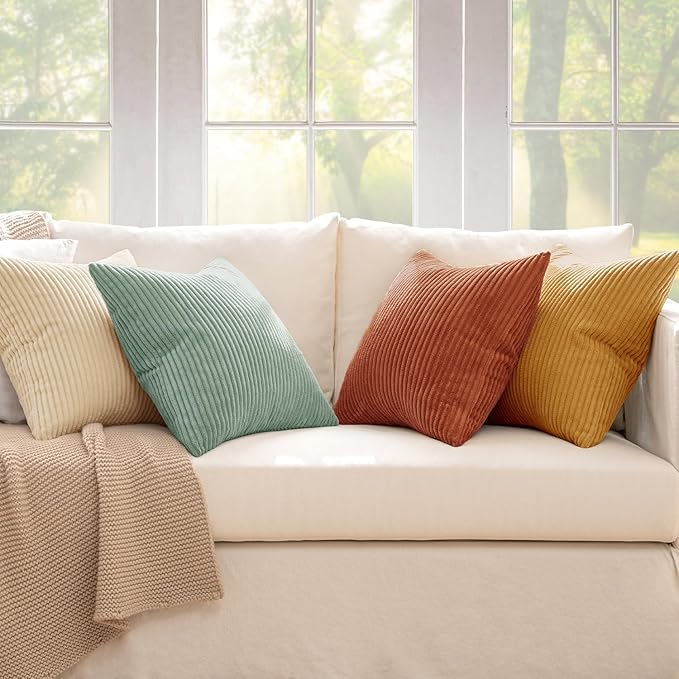 MIULEE Boho Farmhouse Throw Pillow Covers 20x20 Inch Set of 4 Modern Natural Decorative Cushion Covers Soft Corduroy Home Decor for Spring Couch Bed Sofa Living Room Teal-Rust Gradient Series