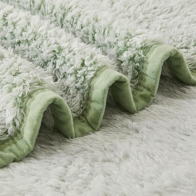 EMME Soft Sherpa Fleece Blanket Reversible Plush Fluffy Large Blanket, Light Weight Warm Decorative Boho Blanket Cover for Sofa, Couch, Bedroom,Travel(Plush Sage,108"x90")