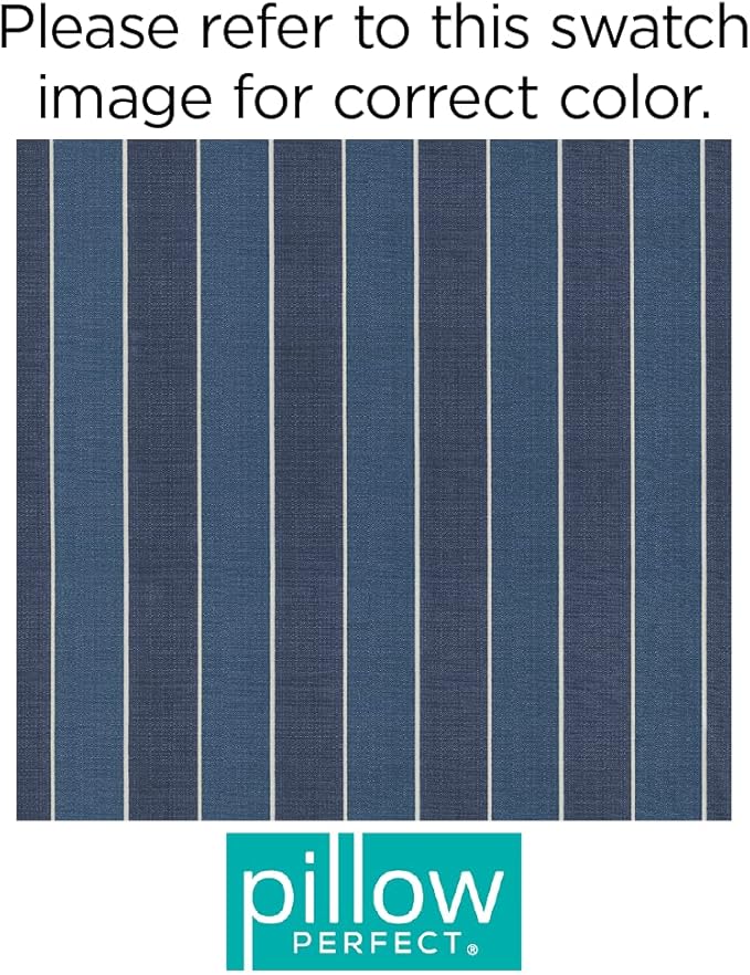 Pillow Perfect Stripe Indoor/Outdoor Chair Seat Cushion, Tufted, Weather, and Fade Resistant, 19" x 19", Blue/White Wickenburg, 2 Count