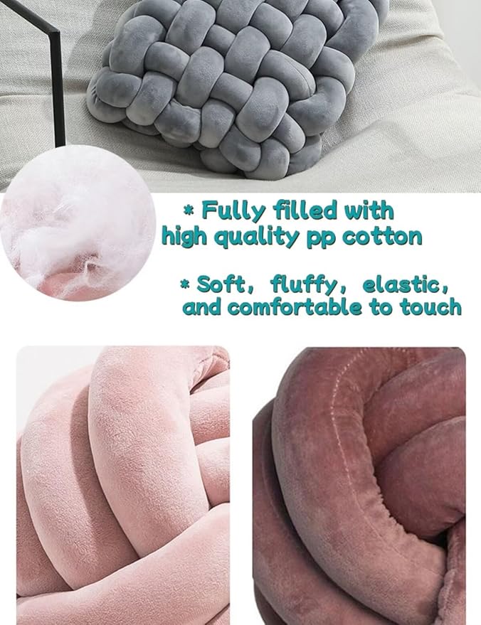 Knot Pillow Meditation Cushion Large Floor Cushions for Sitting Funky Throw Pillows Chair Pillows Soft Pad Square Knotted Seat Cushions for Home Decoration Living Room Bedroom Sofa Couch White