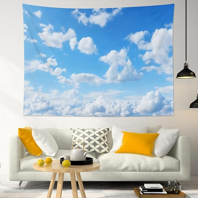 LB Blue Sky Cloud Tapestry Wall Hanging Modern Aesthetic Nature Landscape Wall Decor Blue and White Clouds Wall Art for Bedroom Living Room, Dorm 59Wx51L Inch