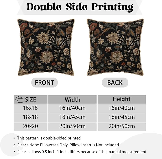 KSLIDS Vintage Floral Brown Black Soft Velvet Throw Pillow Covers Set of 2 Retro Boho Flower Leaves Decorative Pillow Covers 20x20 Inch Bohemian Pillow Case for Sofa Couch Farmhouse Home Decor