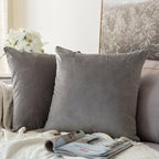 MIULEE Velvet Throw Pillow Covers 18x18 Inch, Pack of 2 - Grey, Super Soft Decorative Square Cushion Cases Modern Luxury Home Decor for Sofa, Couch, Bed, Bedroom Livingroom
