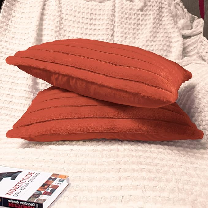 2 Pack 12x20 Pillow Cover Velvet Pillow Covers, Faux Fur Oblong Throw Pillow Covers for Living Room Decorations Throw Pillow Case, Throw Pillow Cover Cushion Cover for Home Sofa Bedroom Car, Rust