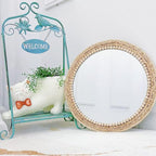 OYPEIP 20”Large Nature Rattan Boho Innovative Art Decoration Round Makeup Mirror Dressing Bedroom Bathroom Wall Mounted Hanging Mirrors Craft Photo Props…