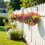 2 Set Artificial Outdoor Flowers with Hanging Basket, 2 Hanging Planters with 24 Pcs Flowers for Spring Summer Front Porch Garden Patio Home Decor