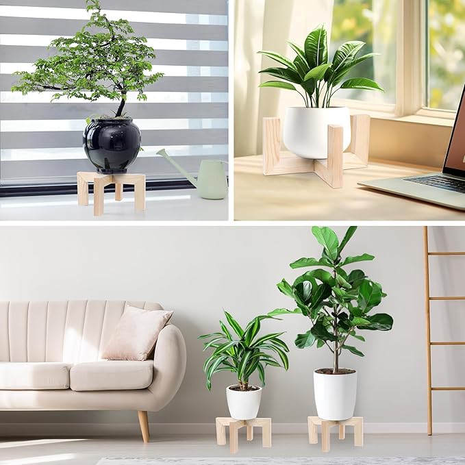Plant Stand, Indoor/Outdoor Wood Plant Holder, Single Flower Pot Stand, Sturdy Planter Stands, Fit 5-12 Inch Pots
