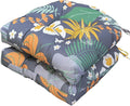 Gnostik 2 Pack Outdoor Wicker Chair Cushions Waterproof Rocking Chair Cushion Floral U Shaped Patio Replacement Cushions with Ties for Porch, Garden,18.6" x 18.6"
