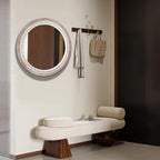 24 Inch Wooden Round Mirror for Wall Decor, Farmhouse Boho Circle Mirrors with Beaded Frame, Decorative for Bedroom, Bathroom, Living Room, Entryway