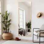 60X24 Inch Gold Wavy Bathroom Mirror for Wall, Scalloped Bathroom Vanity Mirror Farmhouse, Large Rectangle Mirror, Tempered Glass, Hangs Horizontally or Vertically