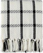 CREVENT 50"X60" Farmhouse Breathable Soft and Warm Chenille Plaid Throw Blanket for Sofa Couch Bed, Home Decoration Throw with Tassles (Black & White)