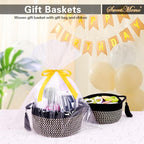 Small Woven Gift Basket Empty to Fill for Boys Man, Little Cotton Rope Bin for Desk, Bathroom, Shleves, Cute Decorative Plant Basket, 2 Pack, Pre-Shaped, With Gifts Bag & Ribbon, Black Brown