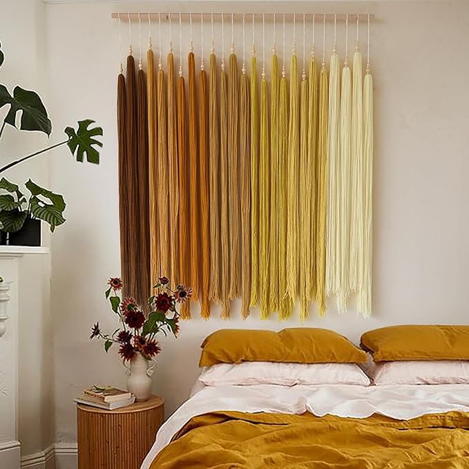 IOWER Macrame Wall Hanging Beads Tassels Decor Boho Yarn Art for Bedroom Living Room or Nursery Aesthetic Bohemian Woven Tapestry for Home 39" W x 45" L