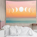 LB Orange Sky Moon Phase Tapestry, Pink and Orange Sunshine Over Teal Ocean Wall Tapestry for Bedroom, Nature Landscape Wall Art for Living Room Home Decor, 48 x 36 Inches