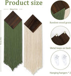 KHOYIME Macrame Wall Hanging Boho Chic Home Decor, 2PCS Bohemian Green Beige Vertical Tassel Yarn Tapestry Modern Farmhouse Wall Art Decorations for Living Room Bedroom Nursery Office 11''W x 36''L