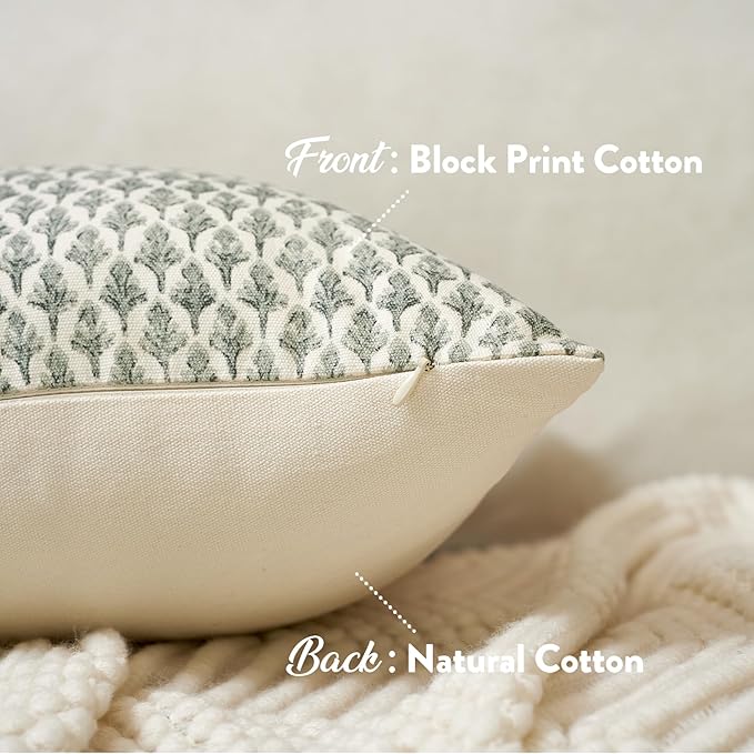 Floral Pillow Covers 24x24 Pillow Cover Block Print Couch Pillows for Living Room Decorative Neutral Accent Throw Pillow Covers, 1PC, Olive Green