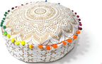 INDIAN CRAFT CASTLE ICC Mandala Barmeri Large Floor Pillow Cover Cushion Meditation Seating Ottoman Throw Cover Hippie Decorative Zipped Bohemian Pouf Ottoman Cases White Gold, 18" Round