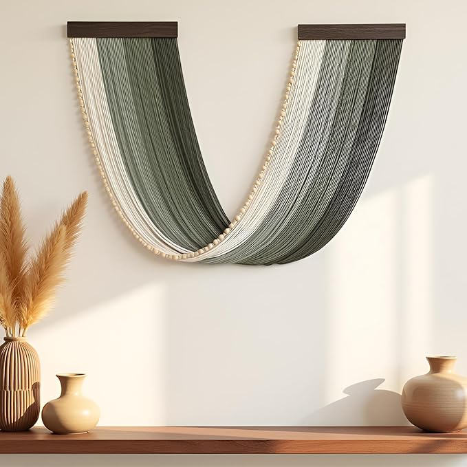 guzhiou Large Macrame Wall Hanging, Boho Wall Tapestry Decor, Fiber Wall Art Background Decor for Living Room Bedroom - Modern Craftsmanship Headboard(Green)