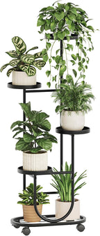 Bamworld Tall Plant Stand Indoor Outdoor Plant Stand with Wheels Heavy Duty Metal Plant Shelf for Multiple Plants Flower Stands for Patio Corner Garden Living Room Balcony, Black
