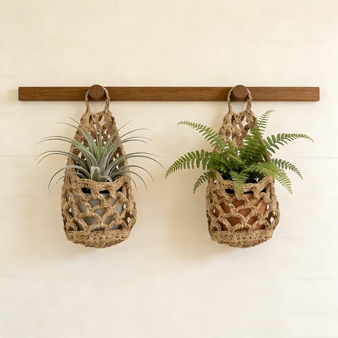 Macrame Plant Hanger Set of 3, Boho Wall Hanging Planter for 4-6 Inch Pots - Handwoven Cotton Rope Wall Decor with S-Hooks for Indoor Plants in Living Room, Bedroom & Office