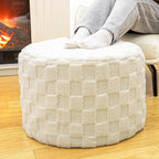 Round Pouf Ottoman Boho Poof Home Decor Floor Pouffe Ottoman Foot Rest for Couch Sofa Bean Bag Chairs Living Room Bedroom 20 x 20 x 14 Inches Ivory Checkered Pouf with Filler