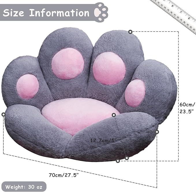 Cat Paw Cushion Office Chair Cushion Comfy Plush Gaming Chair Cushion Cute Seat Cushion for Girl, Cute Gaming Acessories Room Decorate 28"x 24" (Gray)