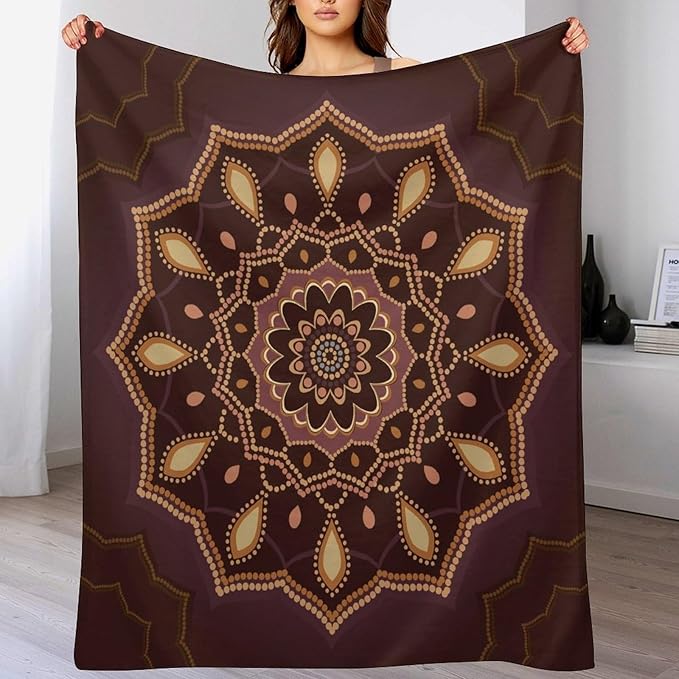 Mandala Throw Blanket Indian Hippie Bohemian Art Floral Texture Ornamental Pattern Blanket for Sofa Bed Couch Chair Or Dorm 60"x80"